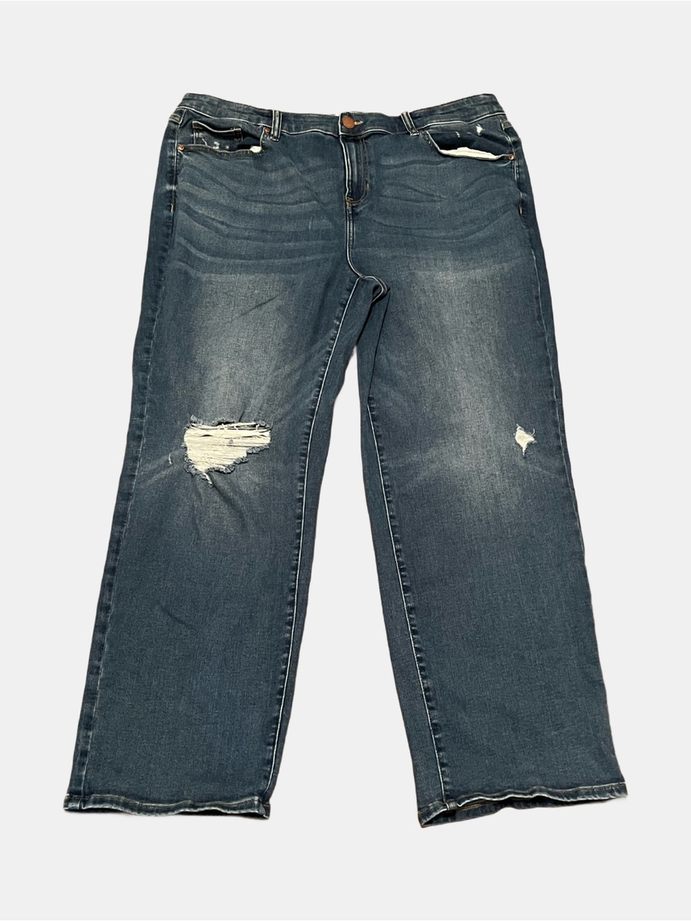 Lane Bryant Jeans 24 Signature Fit High Rise Straight Crop Distressed Denim Blue